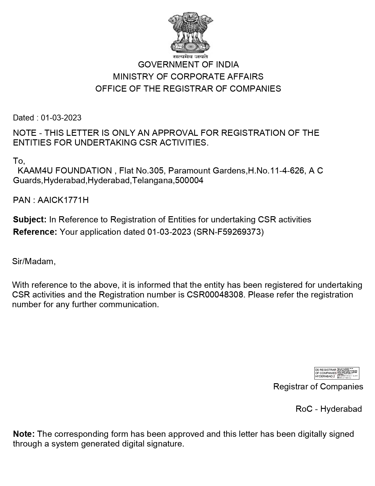 Approval Letter for form CSR1_page-0001